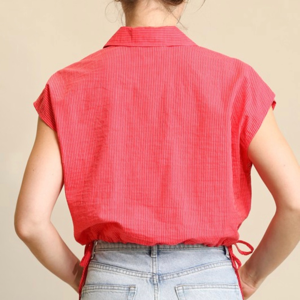 GIGIO Striped NWT Cap Sleeve Cinched at Bottom Shirt - Picture 7 of 8